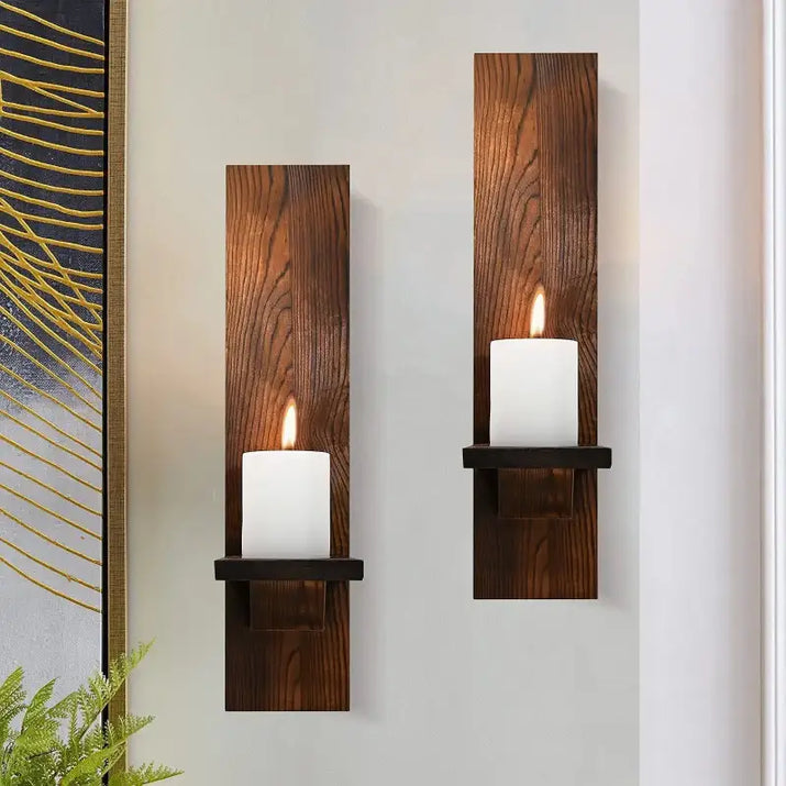 Set of 2 Woode Wall Candle Sconces - sleek-selections