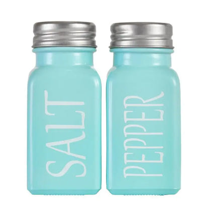 Turquoise playful set of salt and pepper shakers with stylish pepper shaker design