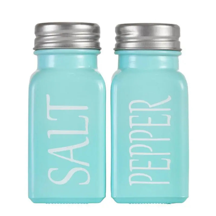 Turquoise playful set of salt and pepper shakers with stylish pepper shaker design