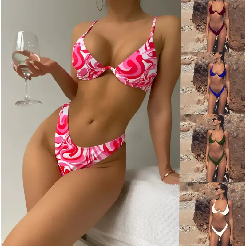 Pink and white swirl bikini.