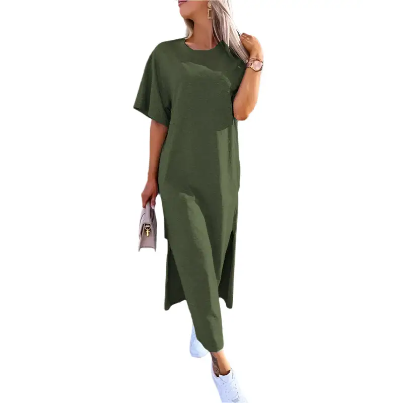 Olive green midi dress.