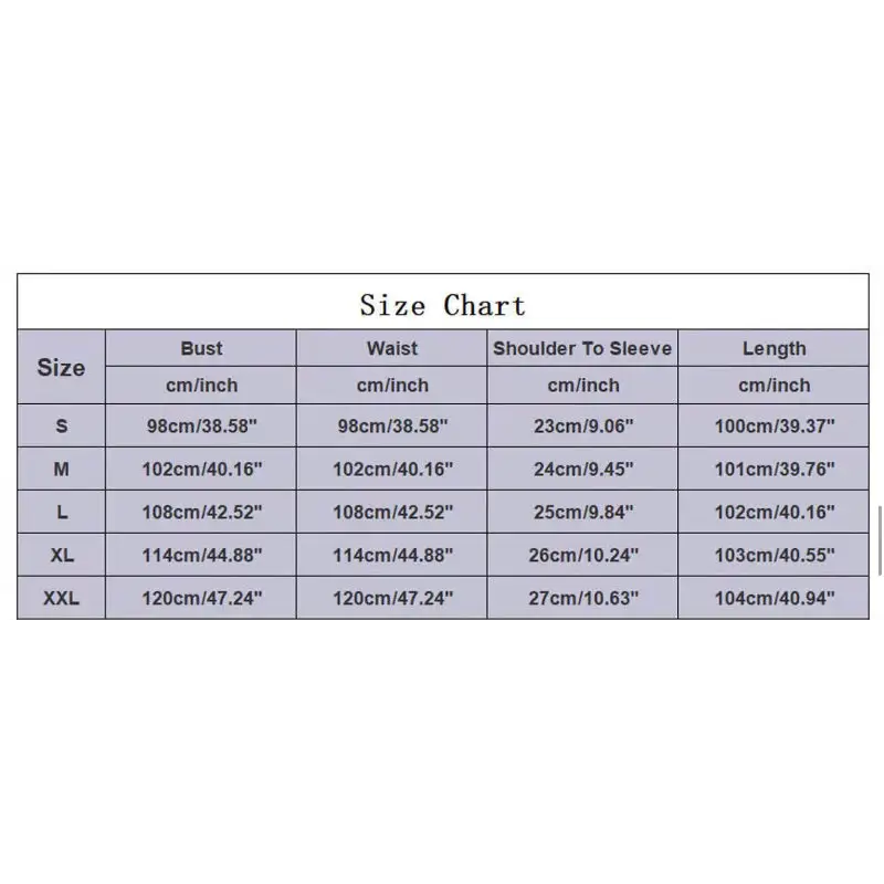 Clothing size chart.
