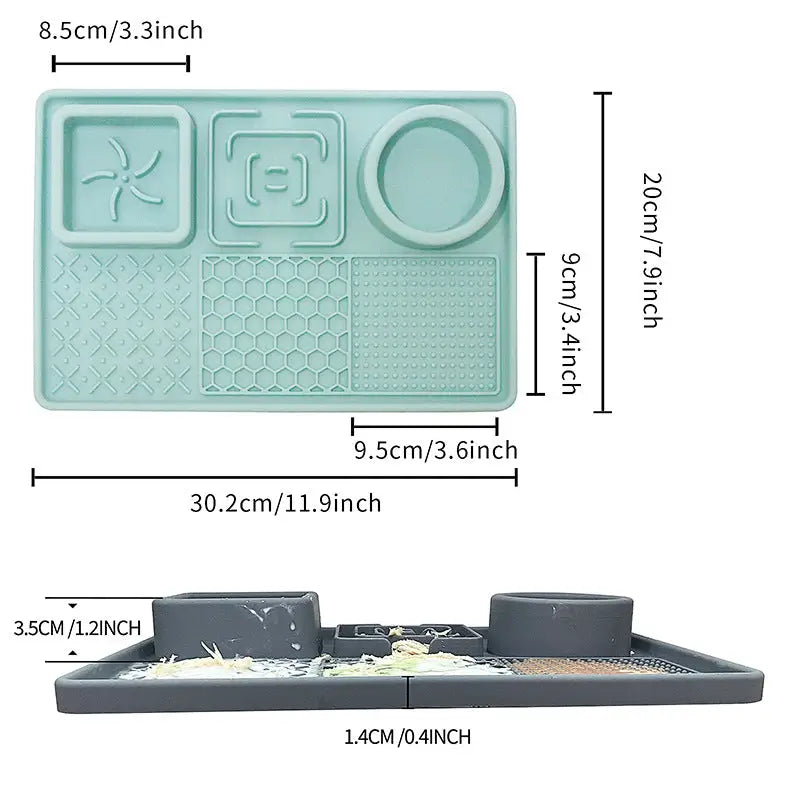 Silicone Cat Dog Lick Plate with dimensions designed for easy pet feeding