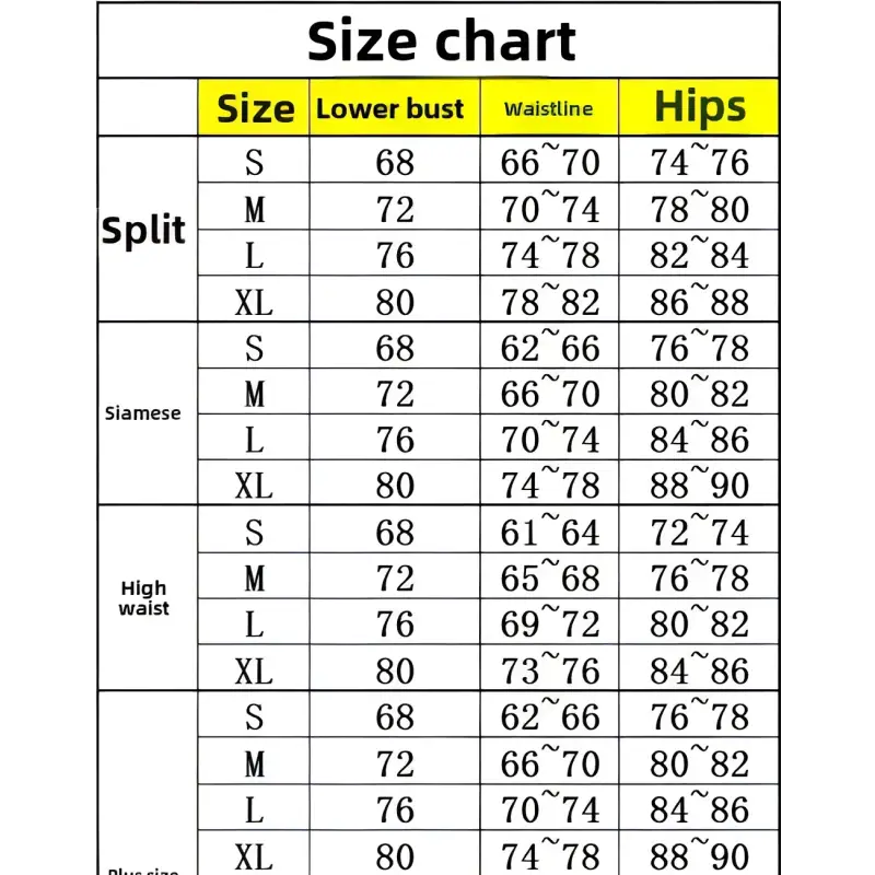 Clothing size chart.