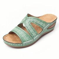 Green floral embroidered sandal from Slip On Embroidered Sandals collection showcasing quirky slip style