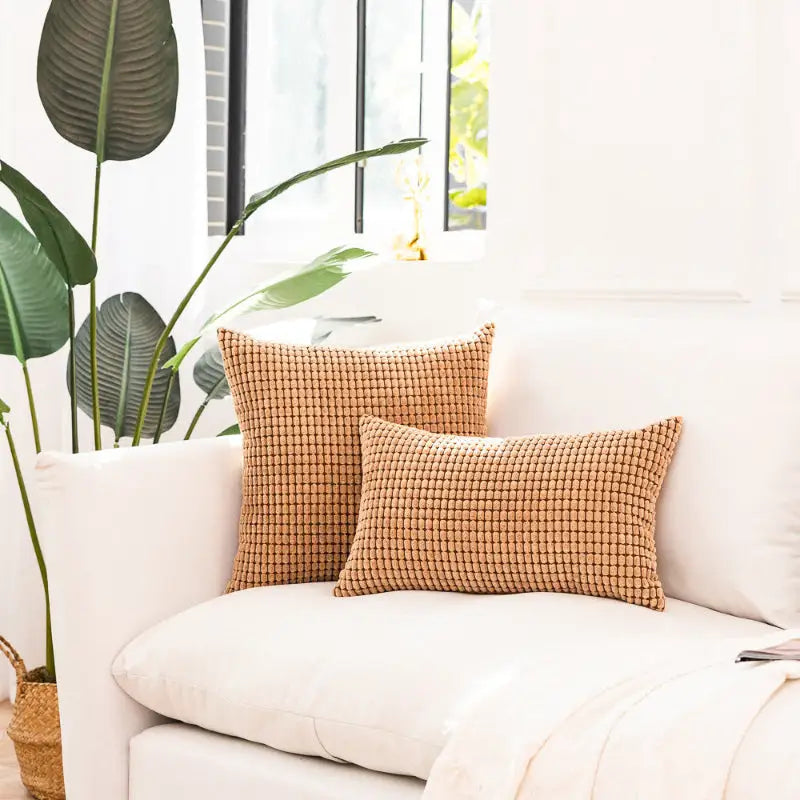 Textured brown plaid Corn Kernel kernel square cushion throw pillows for cozy decor