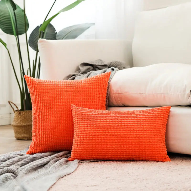 Orange plaid corn kernel throw pillows on Soft Plaid Corn Kernel Square Cushion bed