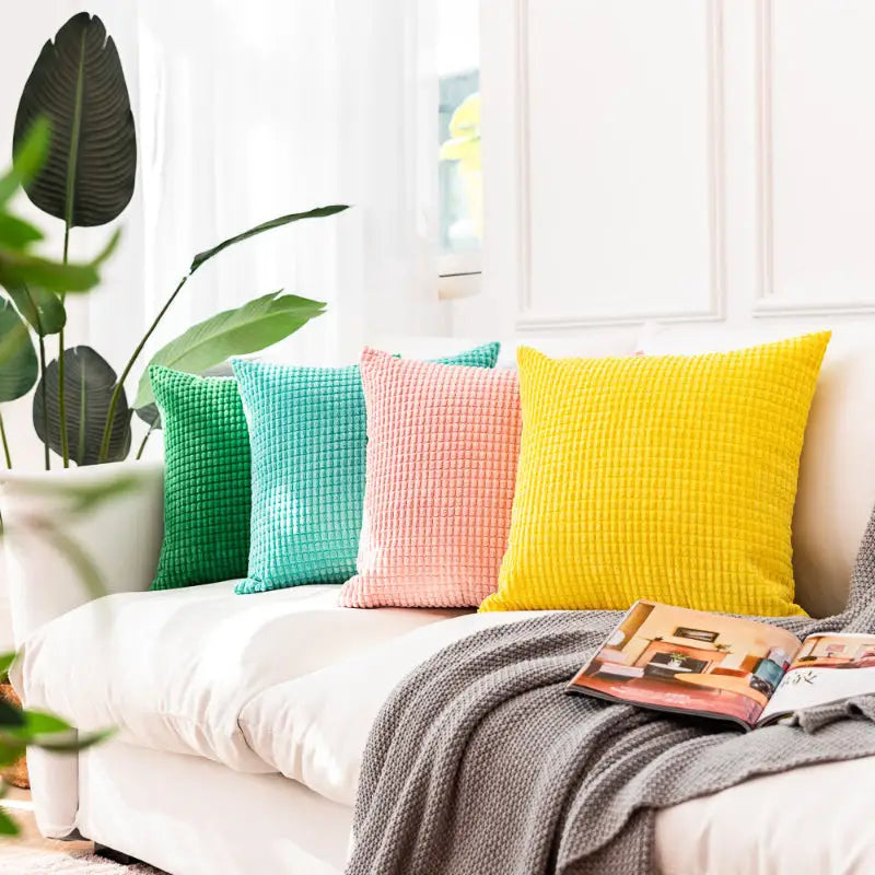 Colorful textured plaid corn kernel kernel square cushion throw pillows for cozy home decor