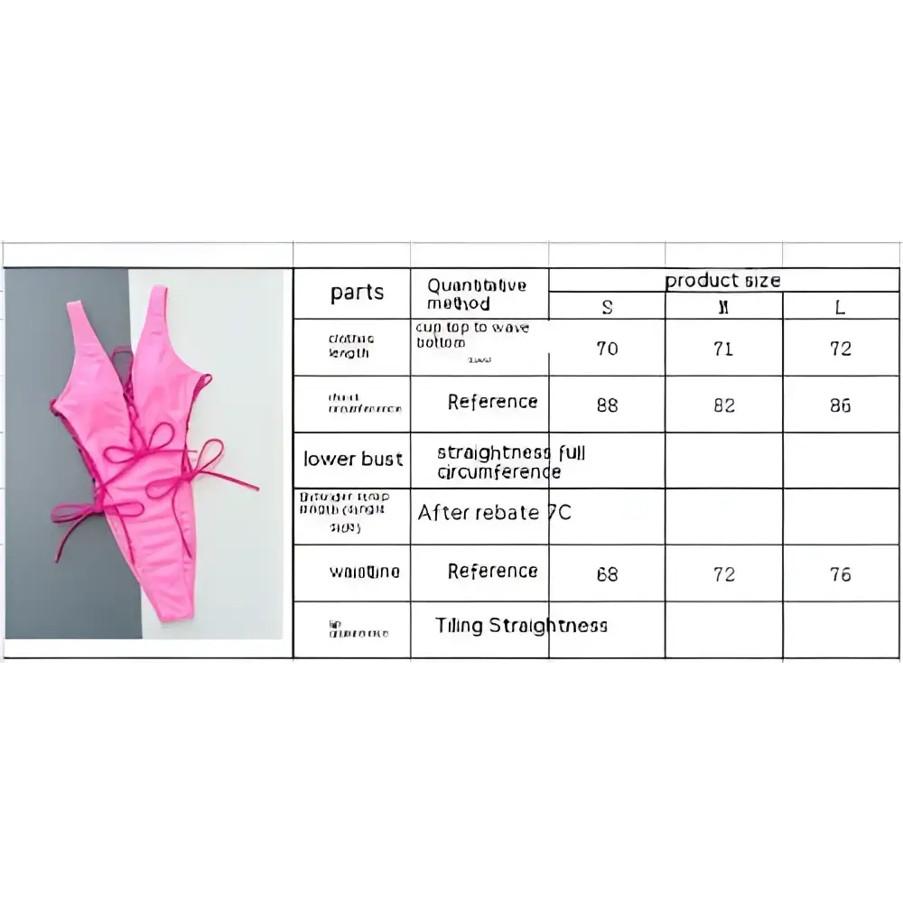 Pink swimsuit size chart.