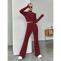 Burgundy knit two-piece set.