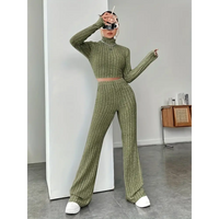 Olive green knit two-piece set.