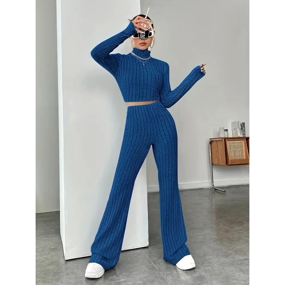 Blue knit two-piece set.