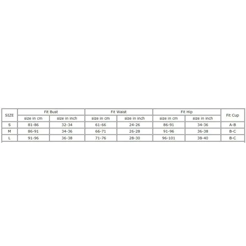 Clothing size chart.