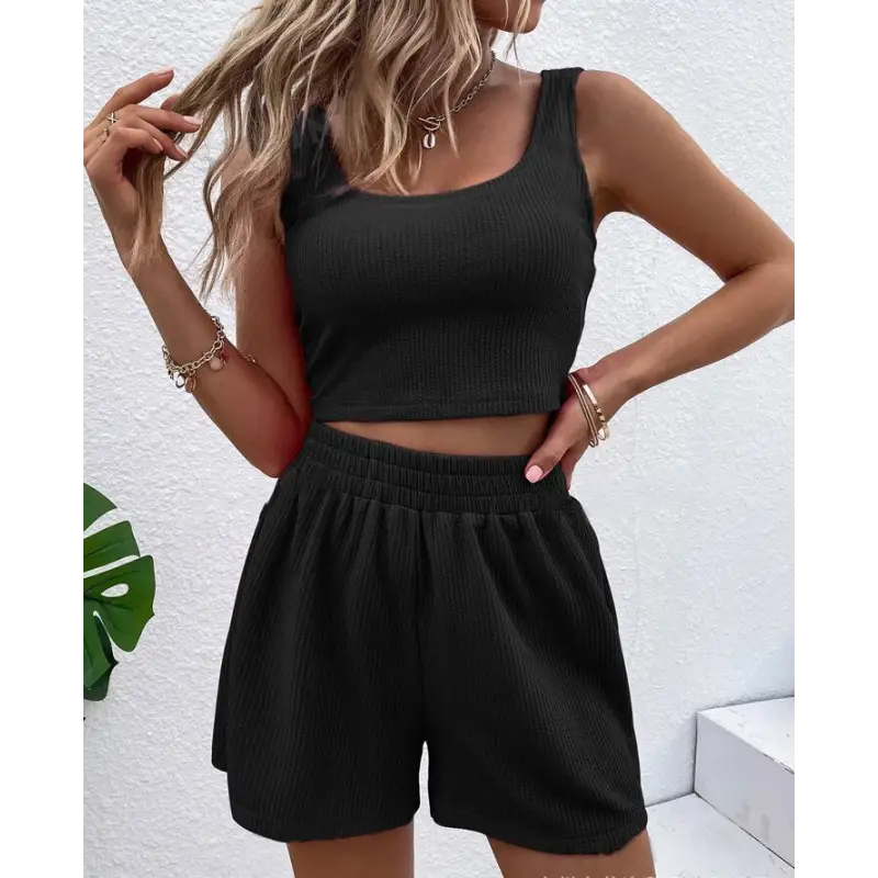 Black ribbed two-piece set.