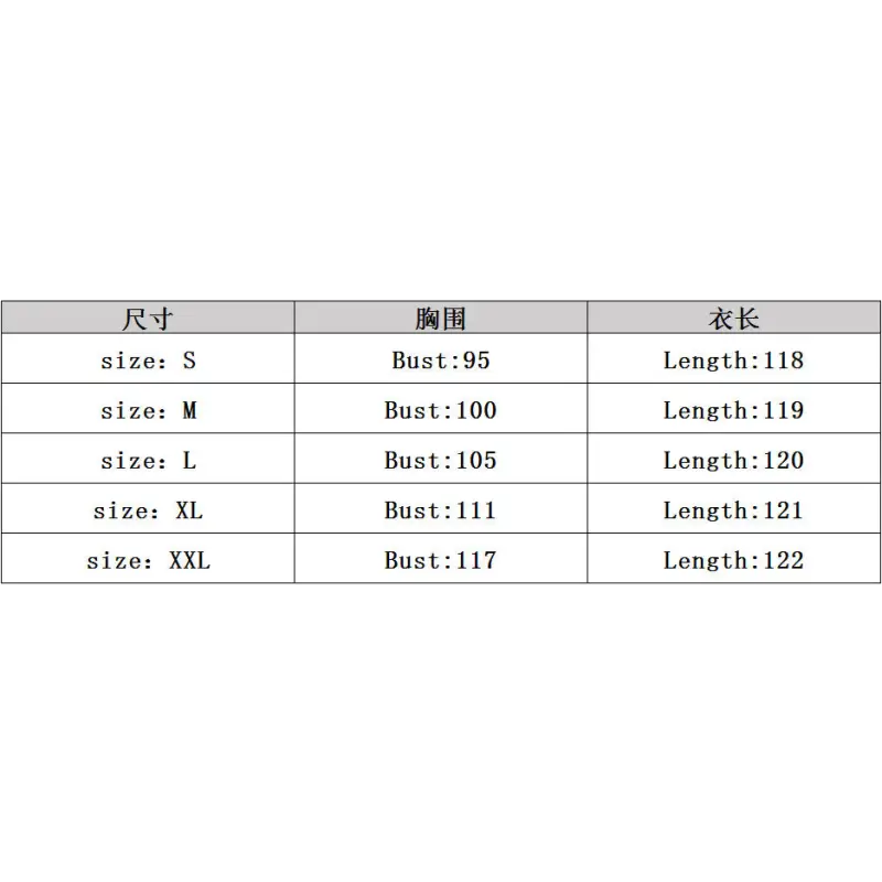Clothing size chart.
