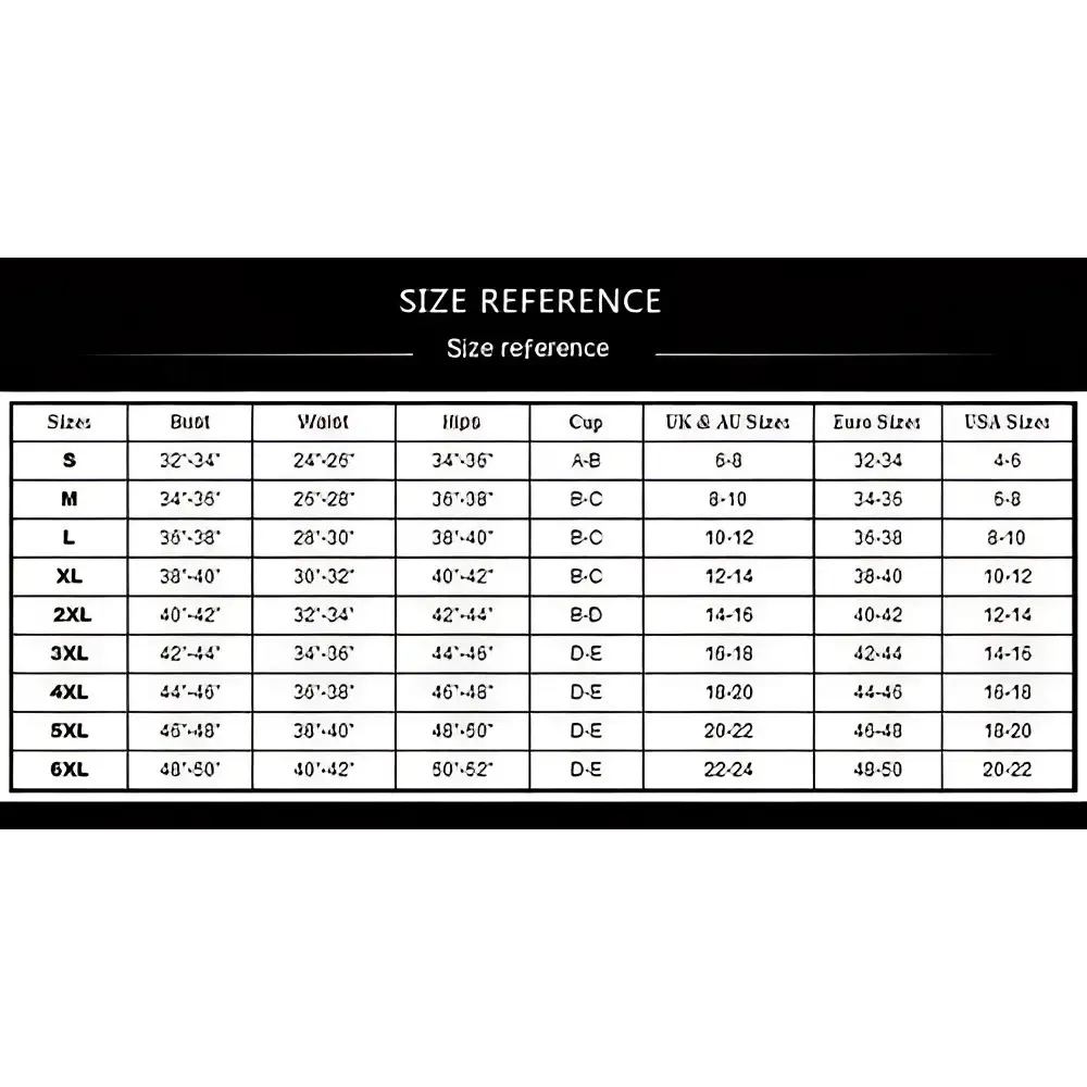 Size reference chart for clothing.