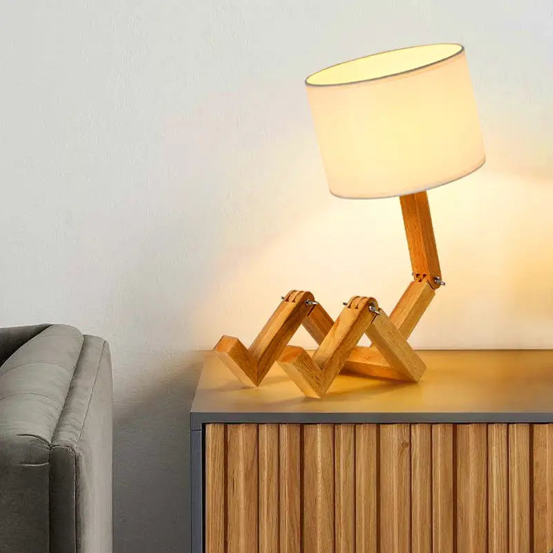 Solid Wood Robot Creative Table Lamp - sleek-selections