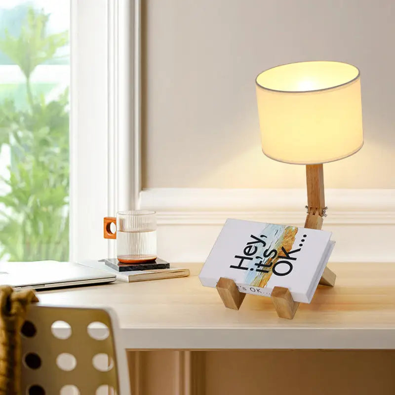 Solid Wood Robot Creative Table Lamp - sleek-selections