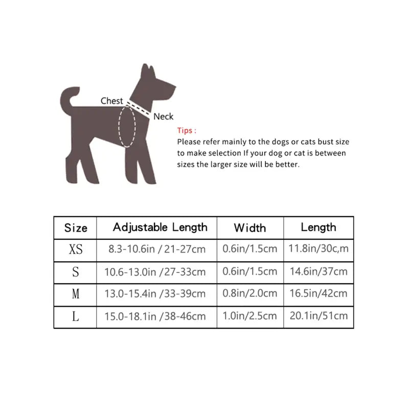 Dog harness sizing chart for Sparkling Rhinestone Flower Dog Collar with rhinestone flower design