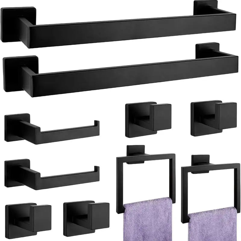 Black bathroom hardware set.