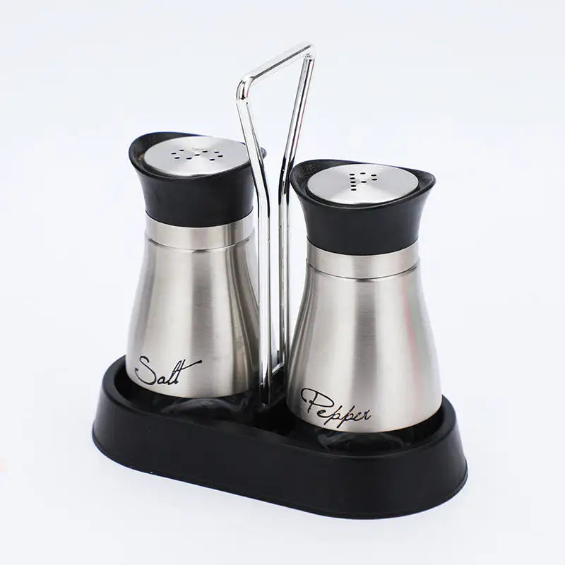 Stainless steel salt and pepper shaker set for stylish kitchen storage