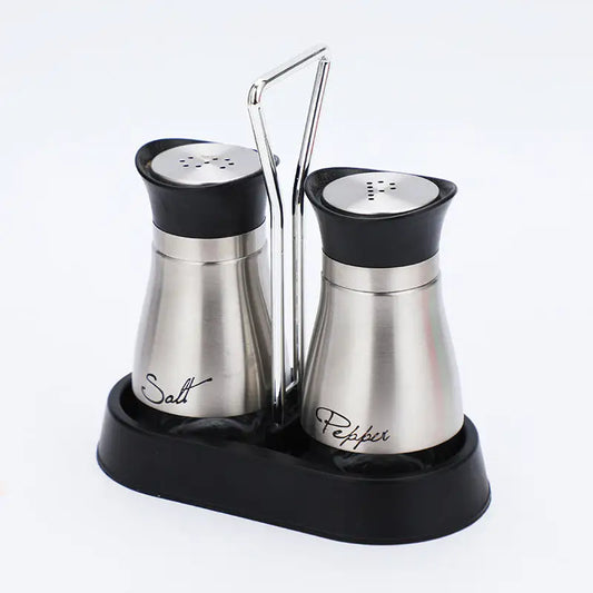 Stainless steel salt and pepper shaker set for stylish kitchen storage