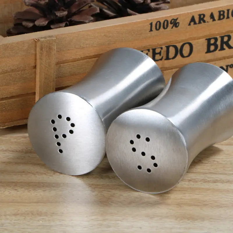 Sleek stainless steel salt and pepper set for modern kitchen and table decor