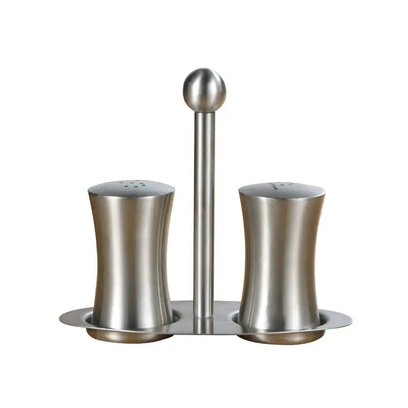 Sleek stainless steel salt and pepper set for modern kitchen counter decor