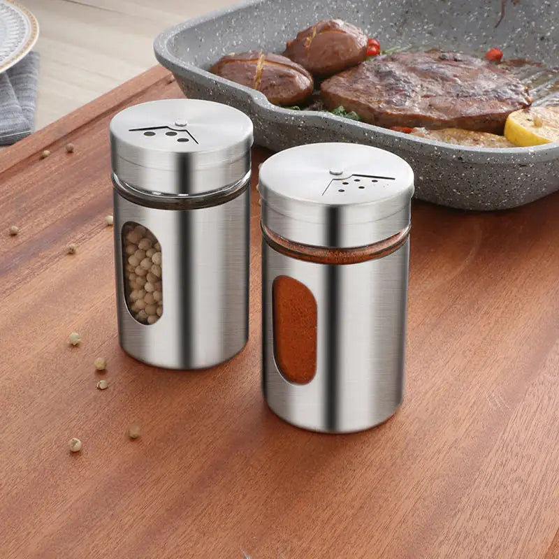 Stainless steel seasoning jar featuring sleek steel seasoning containers for spice storage