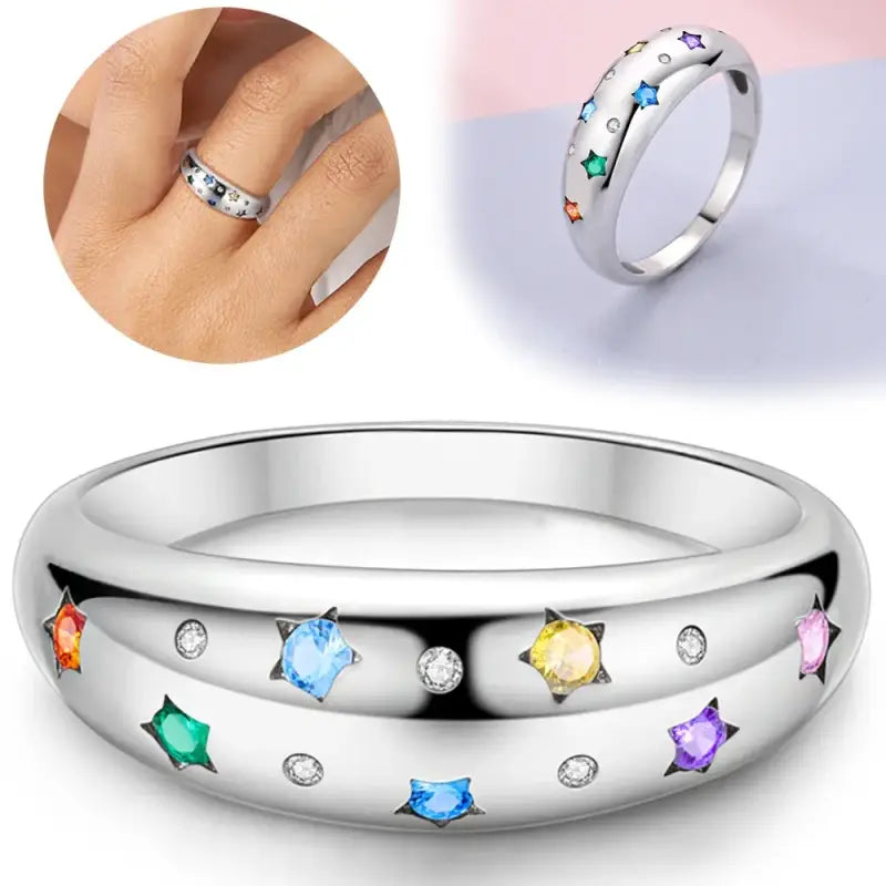 Sterling silver ring with colorful star accents in the Sterling Silver 925 Double Layer product