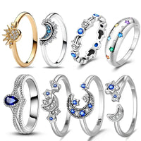 Sterling silver 925 double layer ring with assorted celestial-themed designs