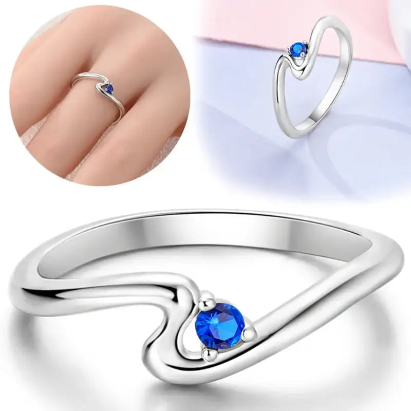 Sterling Silver 925 double layer ring with blue gemstone for elegant jewelry style