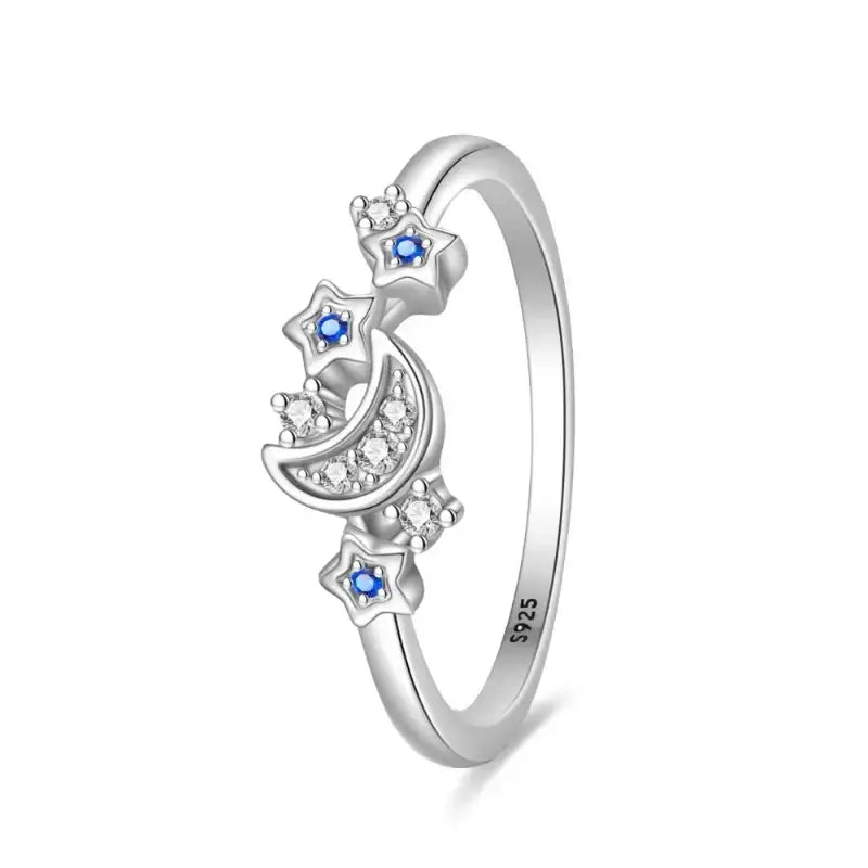 Sterling silver double layer ring with moon and star design, stylish jewelry accessory
