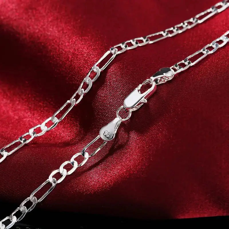 Silver Figaro chain necklace.