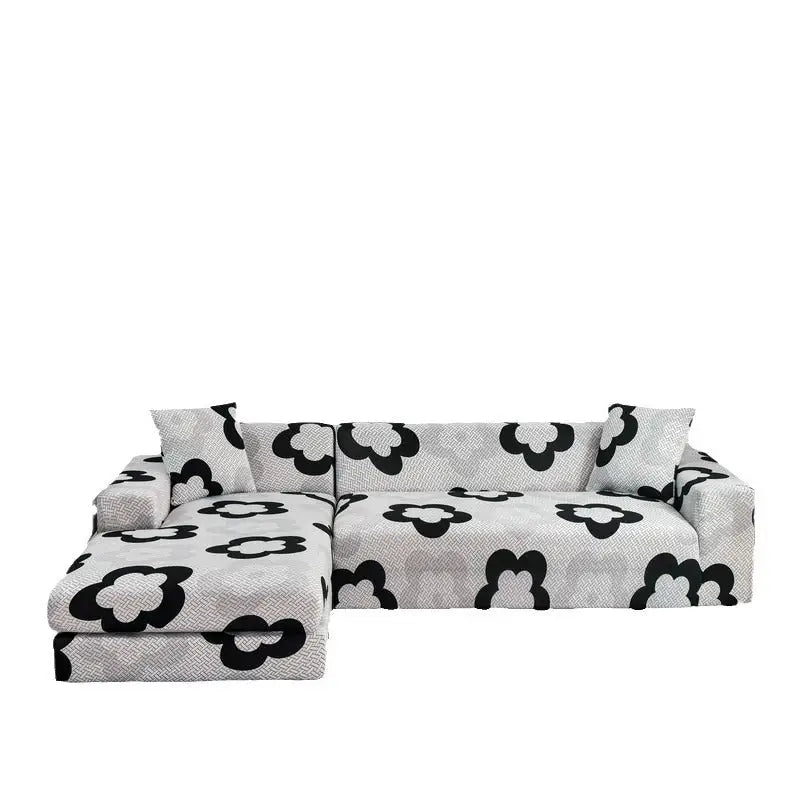 Floral patterned sectional sofa with stretch sofa cover for stylish protection