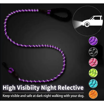 Purple reflective dog leash from Strong Dog Leash, a durable strong dog leash for added safety