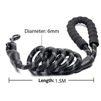 Black and gray rope dog leash with padded handle for strong dog walks