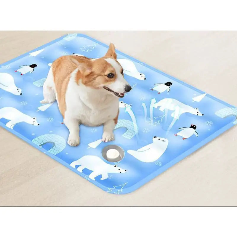 Dog cooling mat with polar bear and penguin design on Summer Ice Pad For Pets