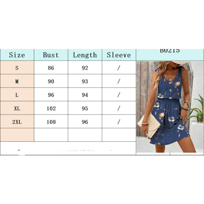 Floral print dress size chart.