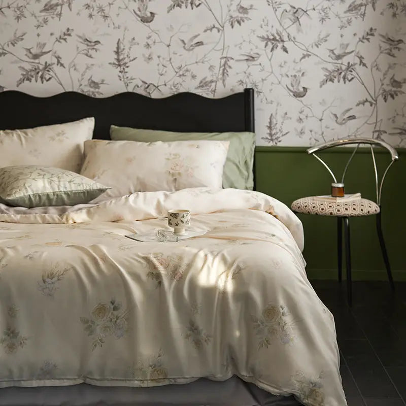 Floral patterned bedding.