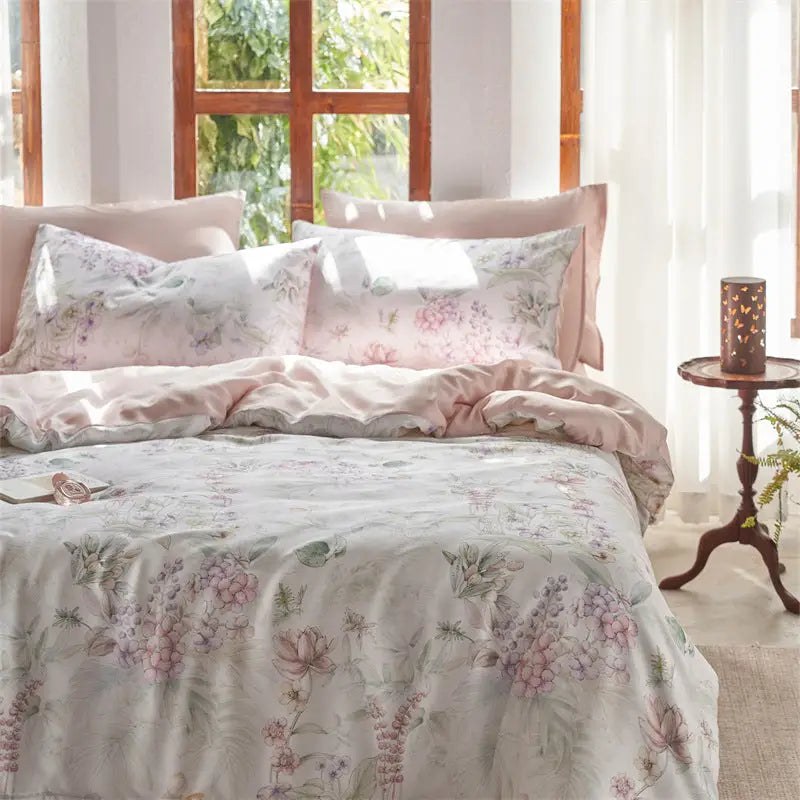 Floral patterned bedding.