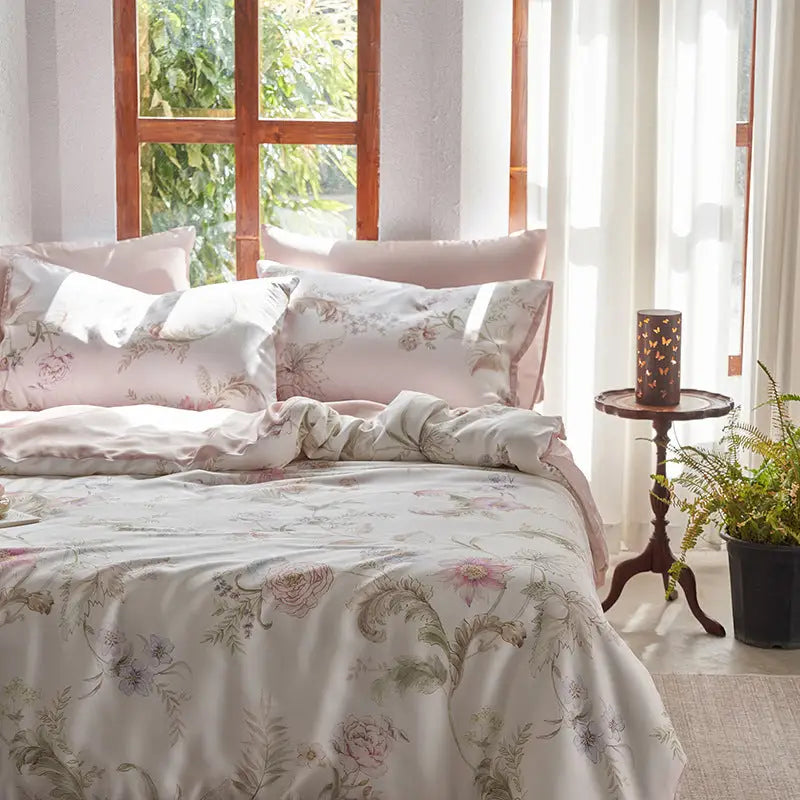 Floral patterned bedding.