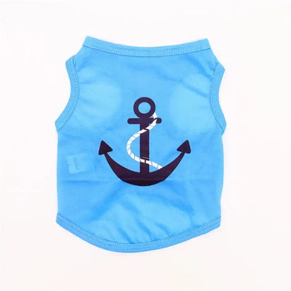 Blue dog shirt with anchor, designed summer puppy pet clothing for stylish summer pups