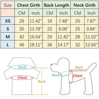 Dog clothing size chart for Summer Puppy Pet Clothing designed summer puppy fashion