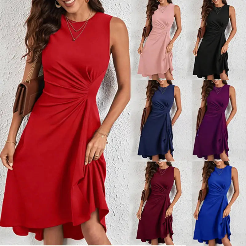 Sleeveless, draped midi dress.