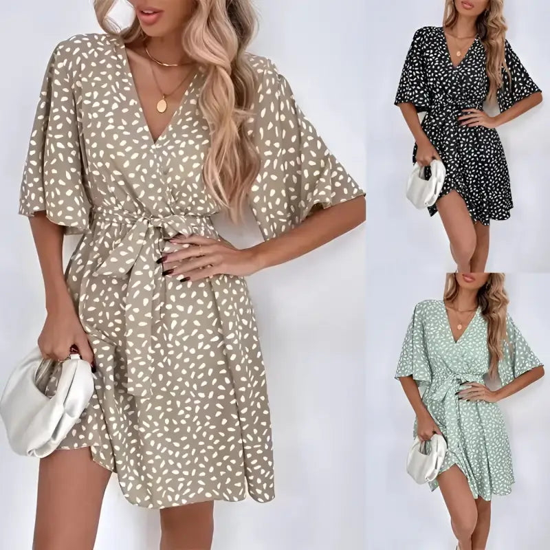 Women’s patterned wrap dress.