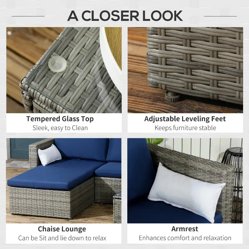 Outdoor furniture features of 3 Piece Patio Furniture Set with loveseat sofa and chaise lounge