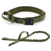 Olive green tactical collar nylon dog collar and leash set for pets