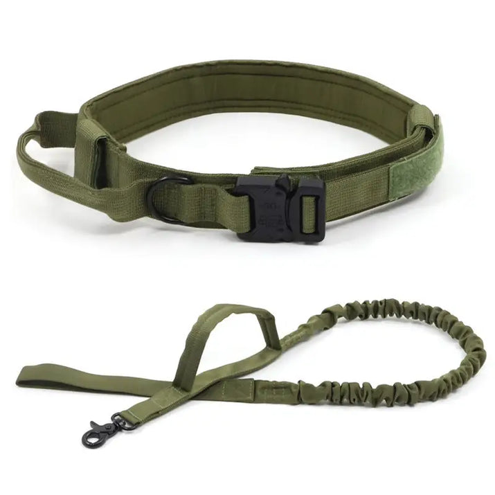 Olive green tactical collar nylon dog collar and leash set for pets