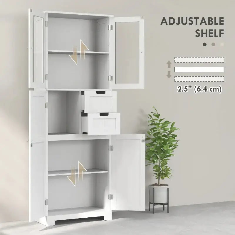 White storage cabinet with adjustable shelves.